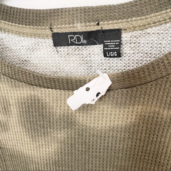 RDI Green Tie Dye Long Sleeve Waffle Knit Crew Neck Pullover Top Size L NEW - Picture 3 of 6